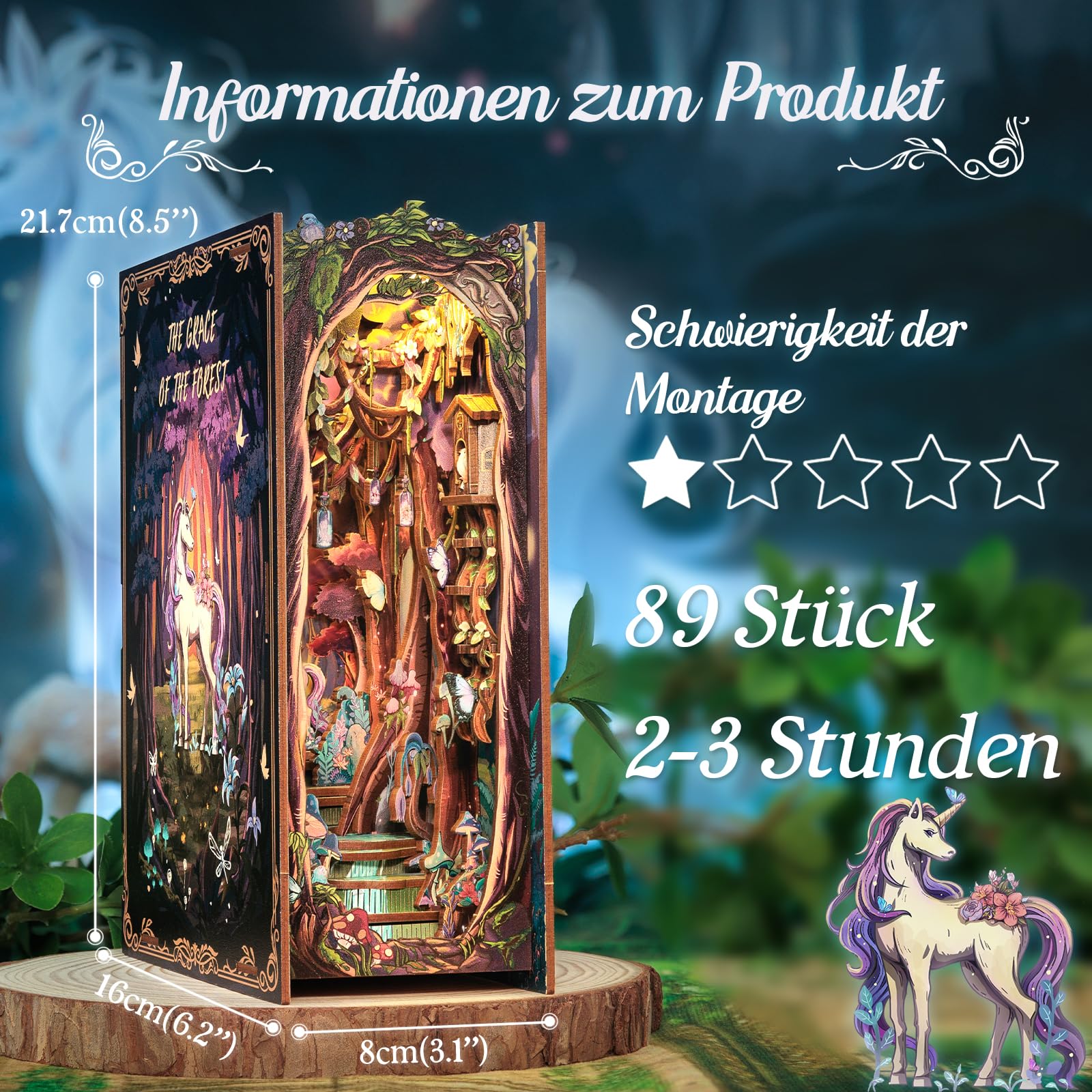 Cutefun DIY Book Nook - Kit per casa delle bambole in miniatura 3D, in legno, per libreria, con inserto per libreria, modello di costruzione, kit regalo creativo con luce (The Grace of the Forest)