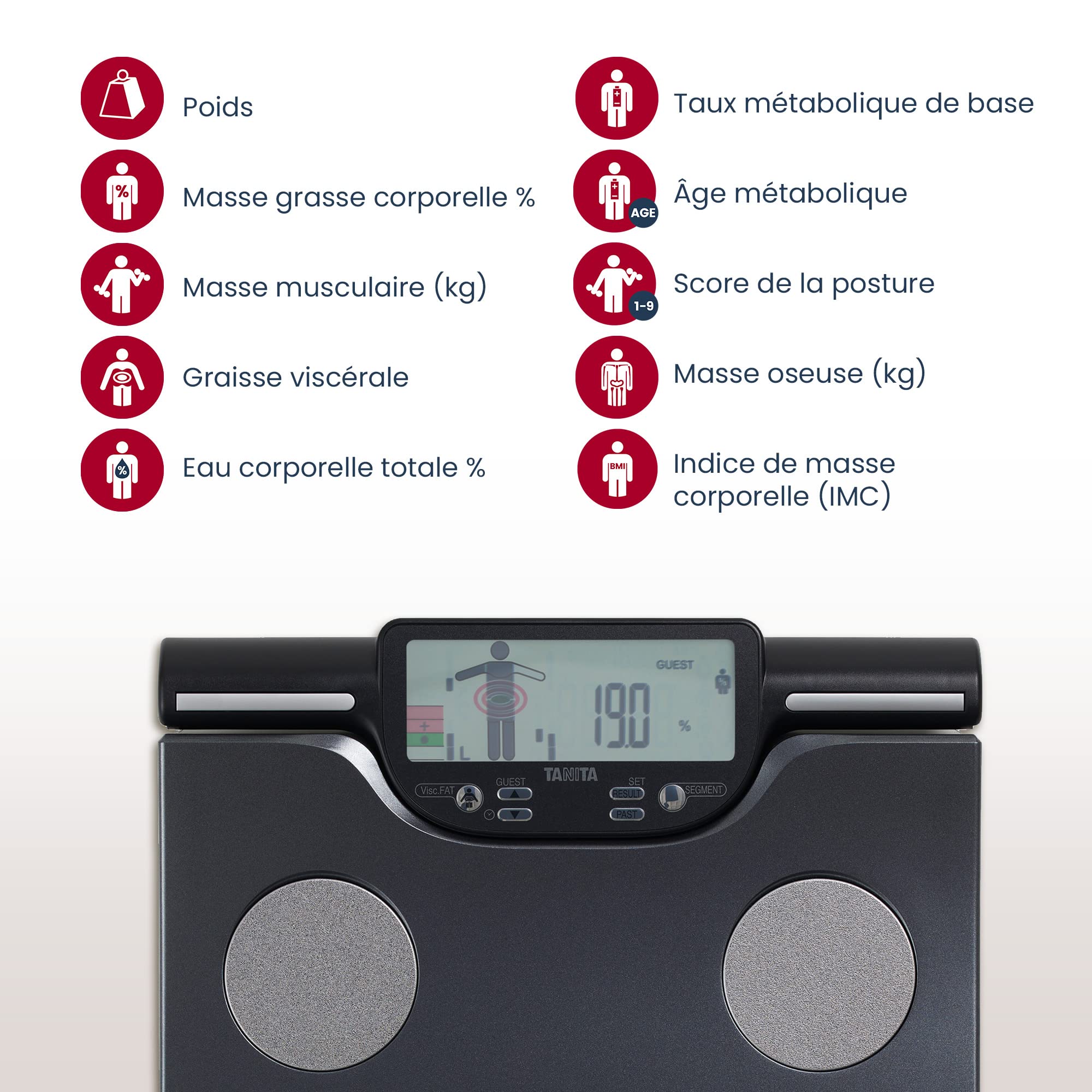 TANITA BC-613 Balance de Composition Corporelle Segmentaire – Graisse, Masse Musculaire par Partie du Corps, Apport Calorique Quotidien, 10 Mesures, Noir