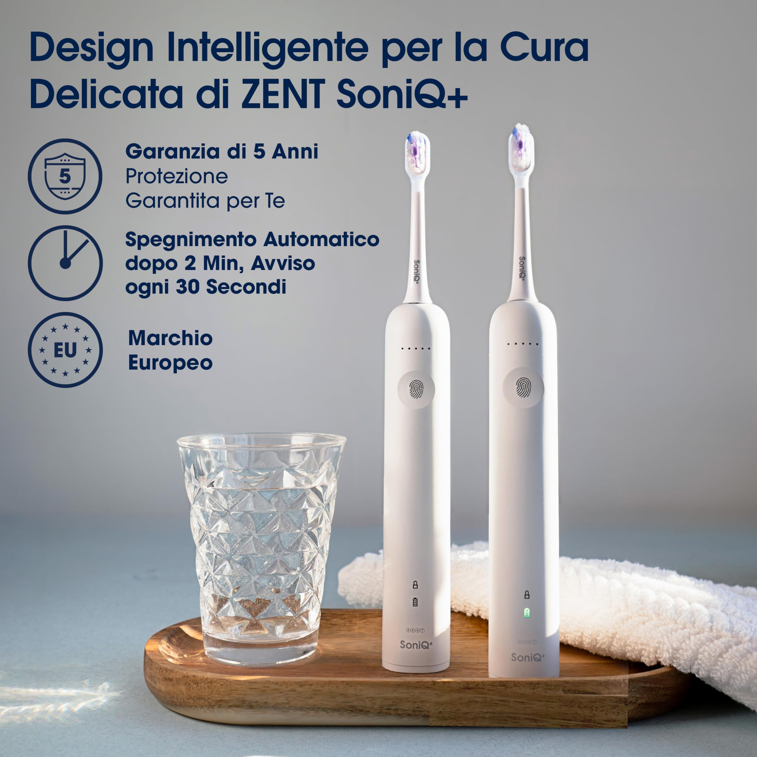 ZENT Spazzolino elettrico sonico 2in1, Spazzolino elettrico oscillante rotante con movimento rotatorio, 5 modalità di funzionamento, per denti sensibili, Impermeabilità IPX7, Caricatore a induzione