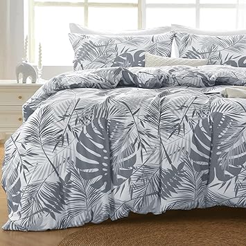 MUXHOMO Duvet Cover Full Size, Reversible Floral Black & Grey Duvet Cover Set with Zipper Closure, 3 Pieces Botanical Patterns Soft Microfiber Bedding Set with 4 Ties (80"x90", 2 Pillow Cases) US