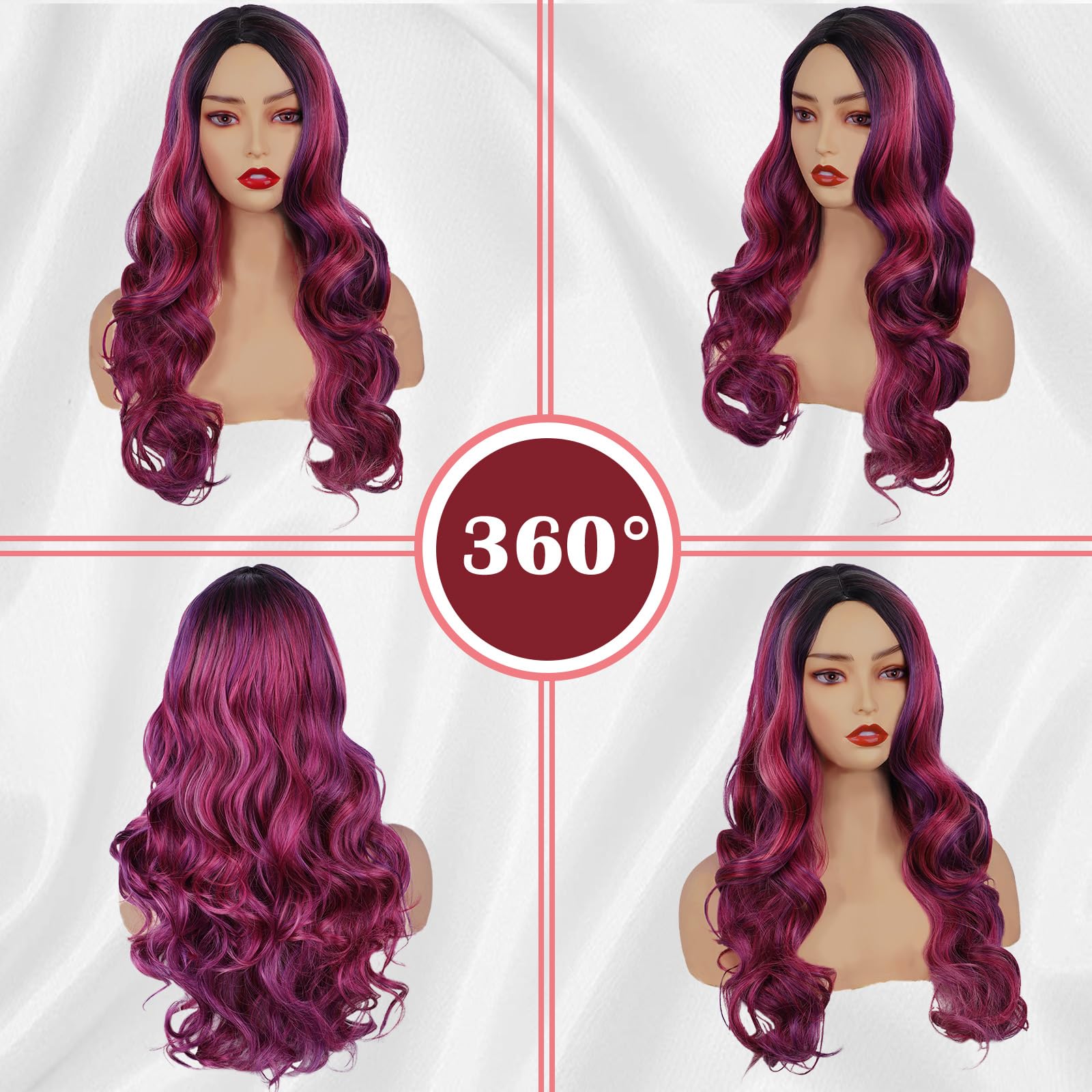 AISI BEAUTY Colorful Wig Cosplay Costume Wig Long Natural Loose Wavy Red Mixed Purple Wigs for Women and Girls …