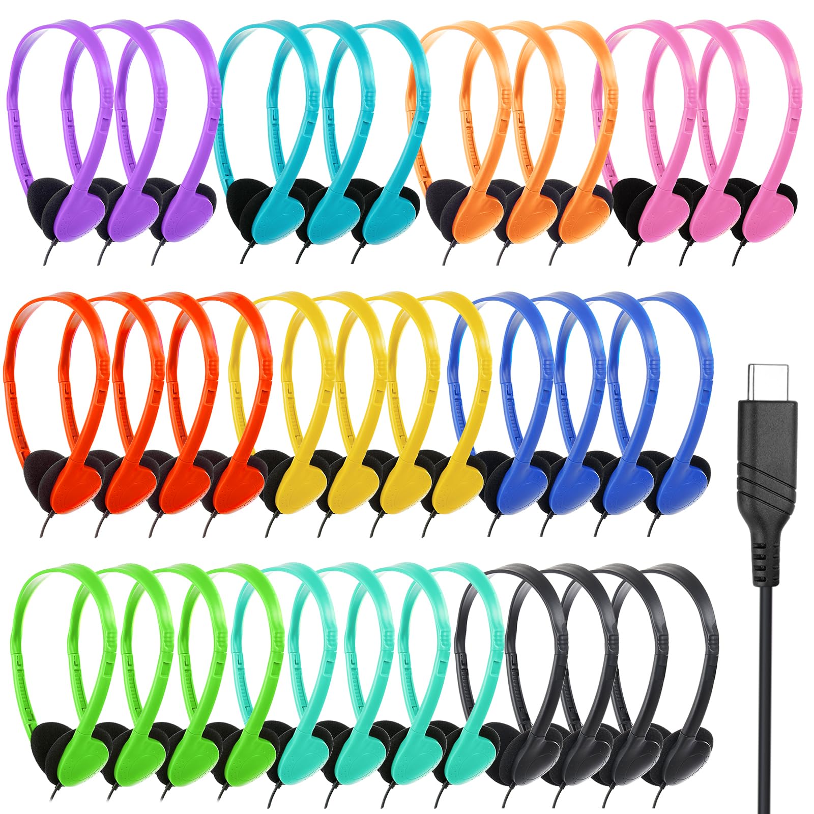 TJZXGUI USB Type C Kids Headphone Bulk 25 Pack for School Classroom,On-Ear USB C Headphones for Boys Girls Students Tablet Travel Computer Smartphones