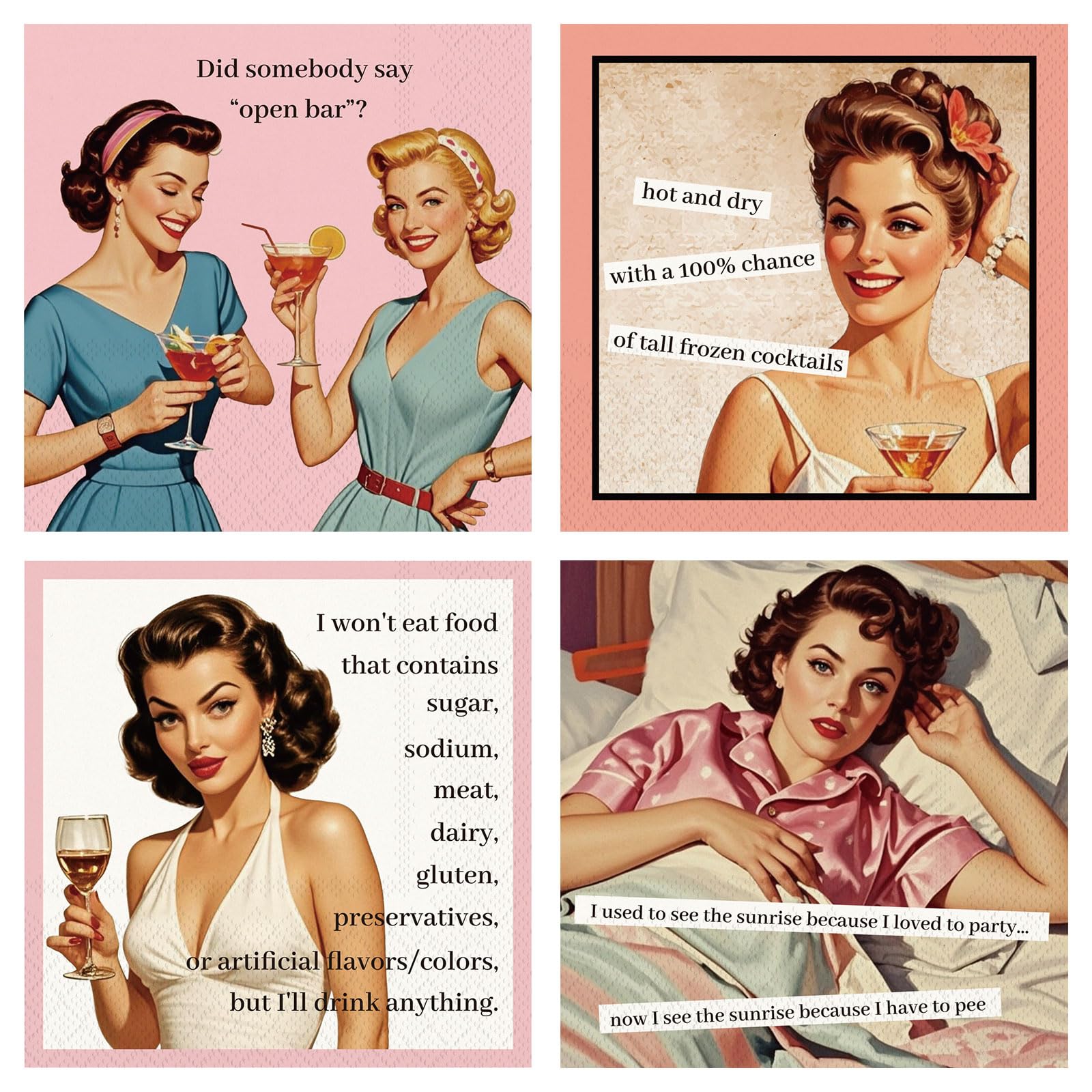 Watersay 100 Pcs Funny Cocktail Napkins Call Me Cocktail Napkins Retro Holiday Decorative Bar Supplies for Adult Funny Gifts Christmas Tea Party (Light Pink)
