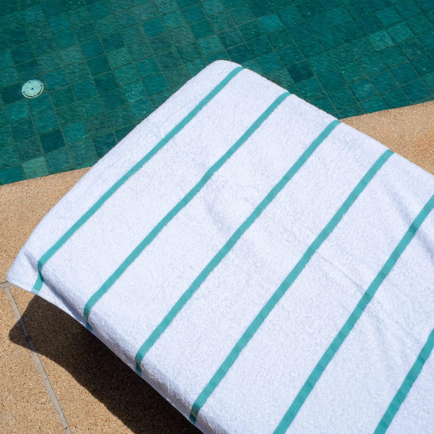 Arkwright Las Rayas Chaise Lounge Cover Towel with Pocket - Pack of 2 - Striped 100% Cotton Cabana Cover for Beach Pool Outdoor Chairs, 30 x 85 in, White/Green