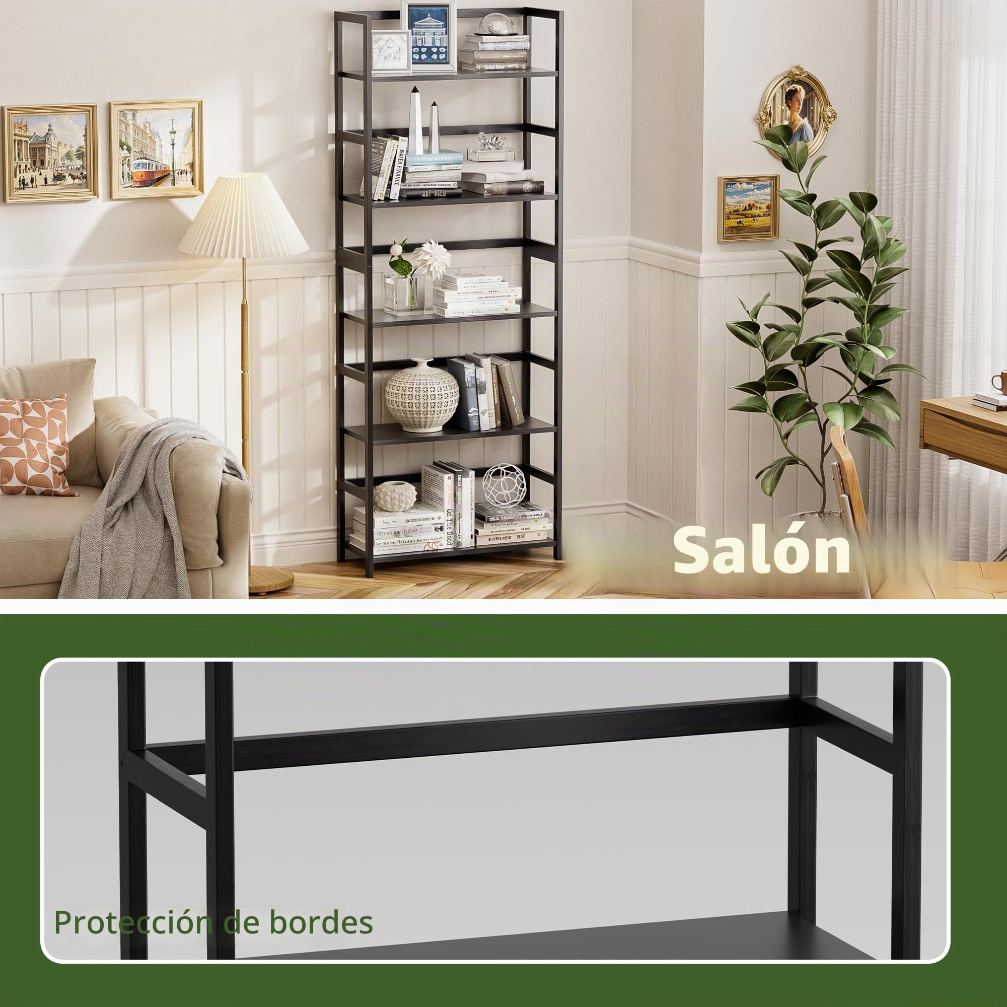 Estantería de Madera de bambú de 5 Niveles, estantería Alta de Almacenamiento, estantería Grande, Organizador Industrial Moderno para el hogar, Oficina, Sala de Estar, Cocina (Negro)