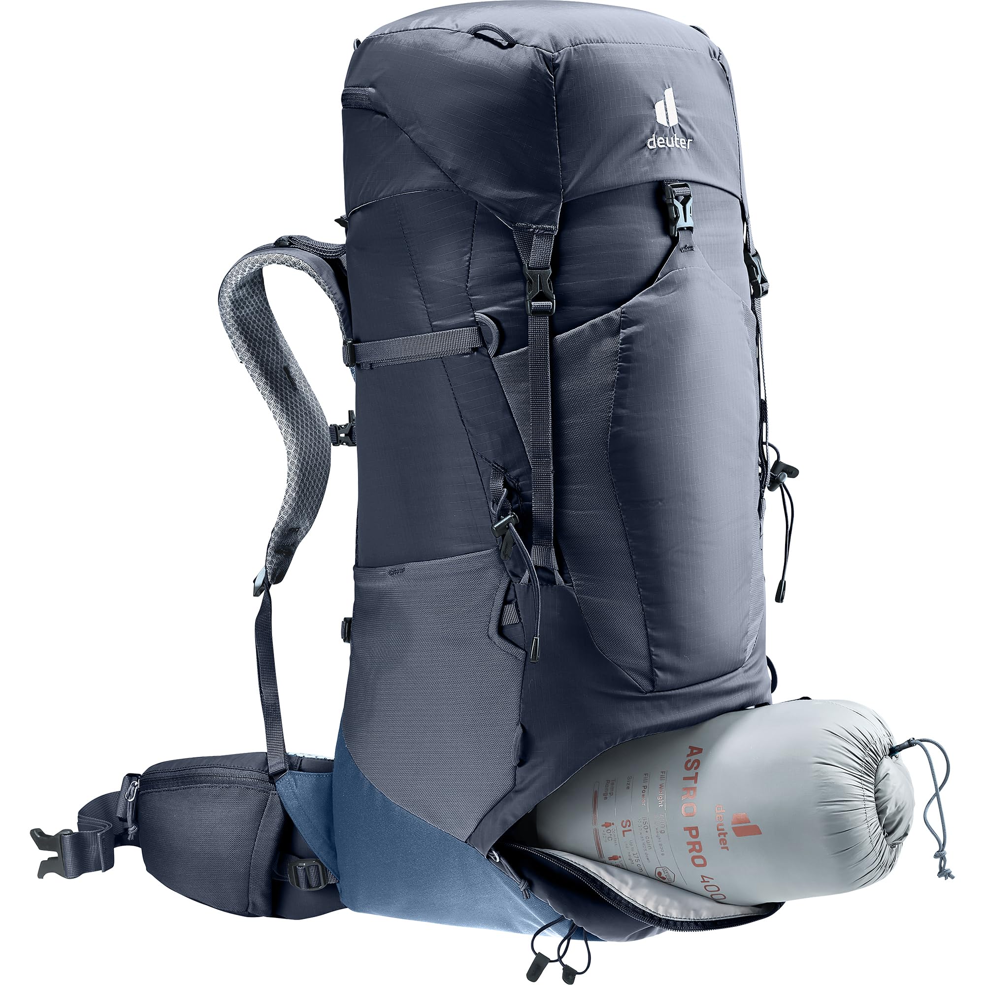 Deuter Mężczyźni Aircontact Lite Plecak Trekkingowy, Czarny/Morski, 50+10 l