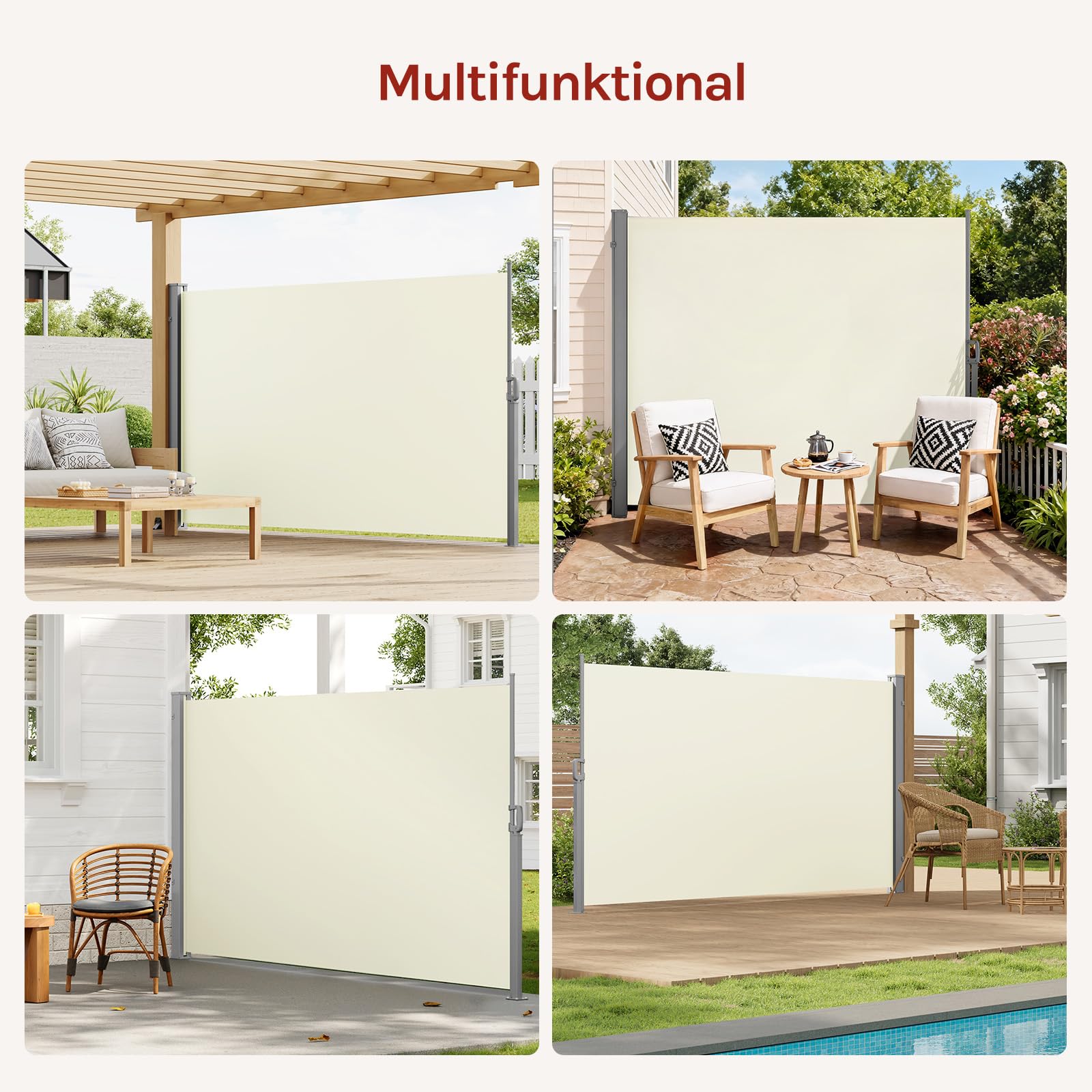 WOLTU Seitenmarkise Ausziehbar 160x350cm Creme | ausziehbar; Sichtschutz; Sonnenschutz; Windschutz; mit Wandhalterung