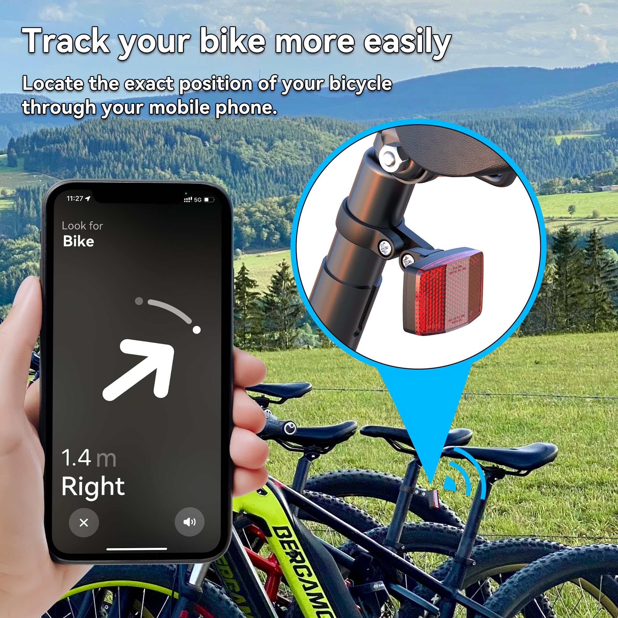 Wolfprint reflector voor Apple AirTag, spatwaterdichte behuizing, inclusief kabelbinders, fietsbevestiging fietshouder, houder (zwart