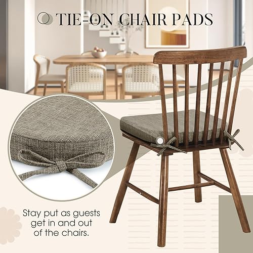 Miniatura 3 de Basic Beyond Cojines para sillas de comedor, paquete de 6, cojines de espuma viscoelástica con lazos y respaldo antideslizante, almohadillas para