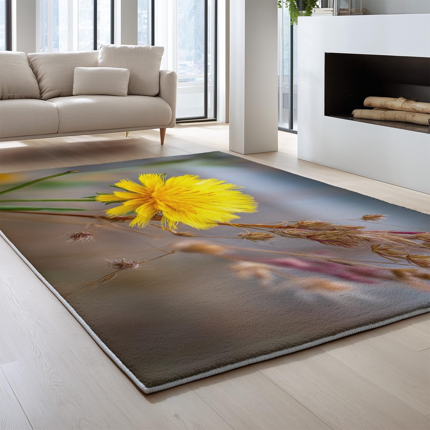 Générique 80 x 150 cm Tapis Printanier Paysage Imprimé Photographie Botanique Tapiss Fleurs Pissenlit & Tapis antidérapant Magique intégré pour Salon Chambre Bureau