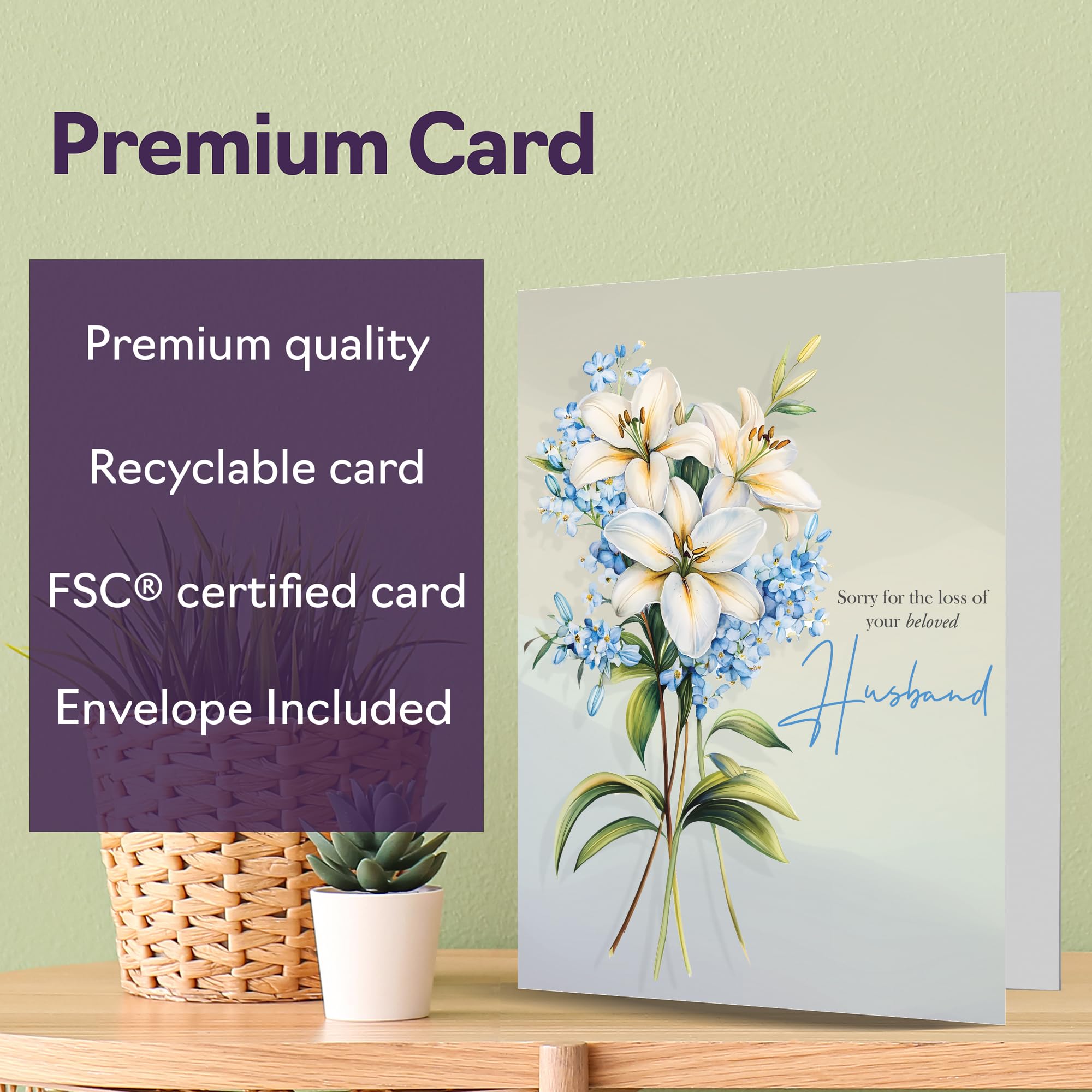 Sympathy Card For Loss Of Husband - A5 Folded Greeting Card With Envelope, White Design 10 thumbnail image
