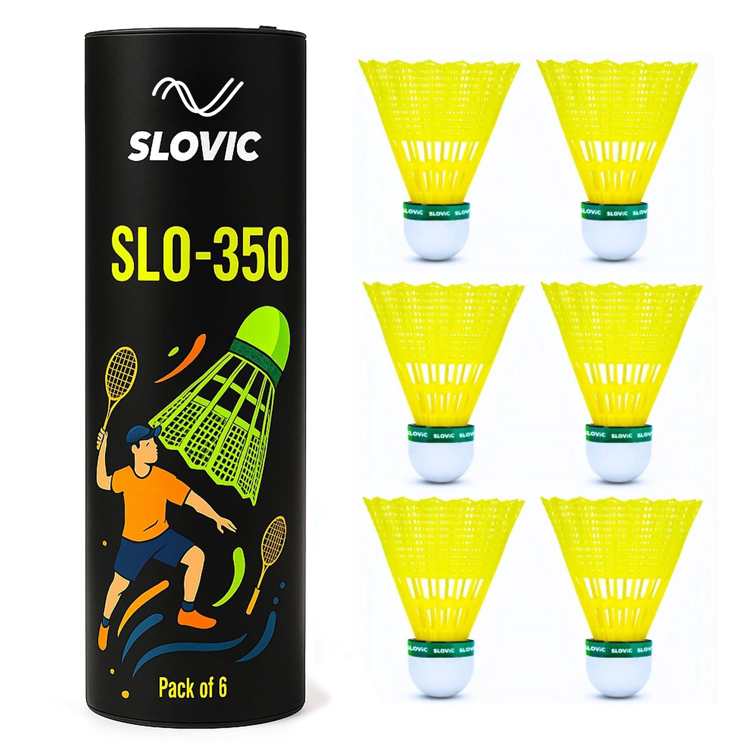 Slovic Shuttlecock [Set of 6] | Durable Nylon Feather Skirt | Aerodynamic Wing Rib Design Shuttlecock 350 | Stable Flight & Fast Recovery