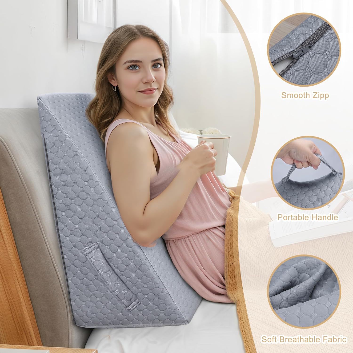 Bed Wedge Pillow for Sleeping, Adjustable Wedge Pillow Set for After Surgery, Elevated Triangle Pillow for Acid Reflux and Back Pain Relief, Post Surgery, Snoring, Back Suppor (Gray-02)