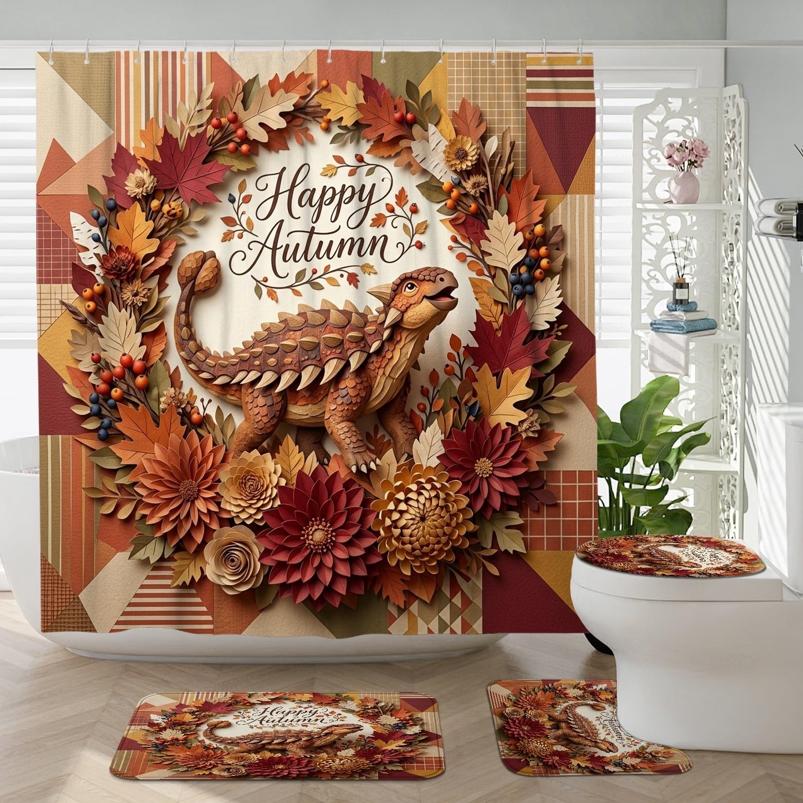 Accessoires de salle de bain ankylosaure tapis antidérapant et contour WC floral