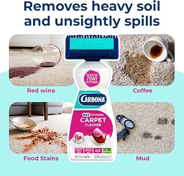 Carbona 2-in-1 Oxy-Powered Carpet Cleaner (13.5 Fl Oz), Spot Cleaner with Dual Sponge & Bristle Applicator for Targeted Cleaning, Fast Formula