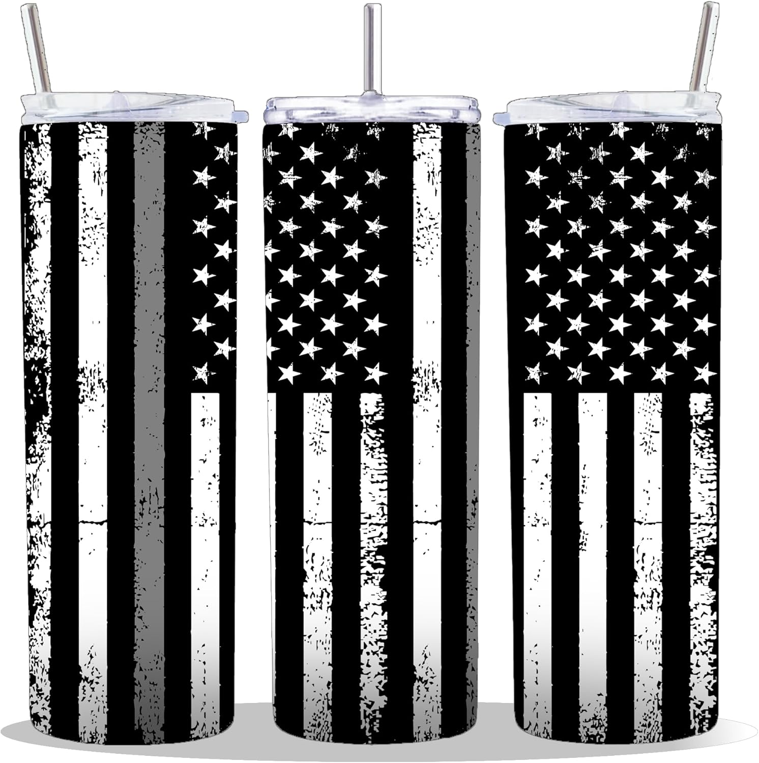 20 oz Insulated Double Wall Stainless Steel Tumbler with Spill Proof Lid and Reusable Straw, Water Bottle Coffee, Correctional Officer Thin Grey Line Silver Flag Cup Mug Tumbler (Corrections)