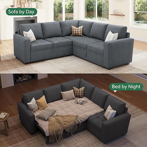 Miniatura 4 de HONBAY Sofá cama modular modular con sofá cama extraíble, sofá en forma de L con asiento de almacenamiento, sofás seccionales para sala de estar,