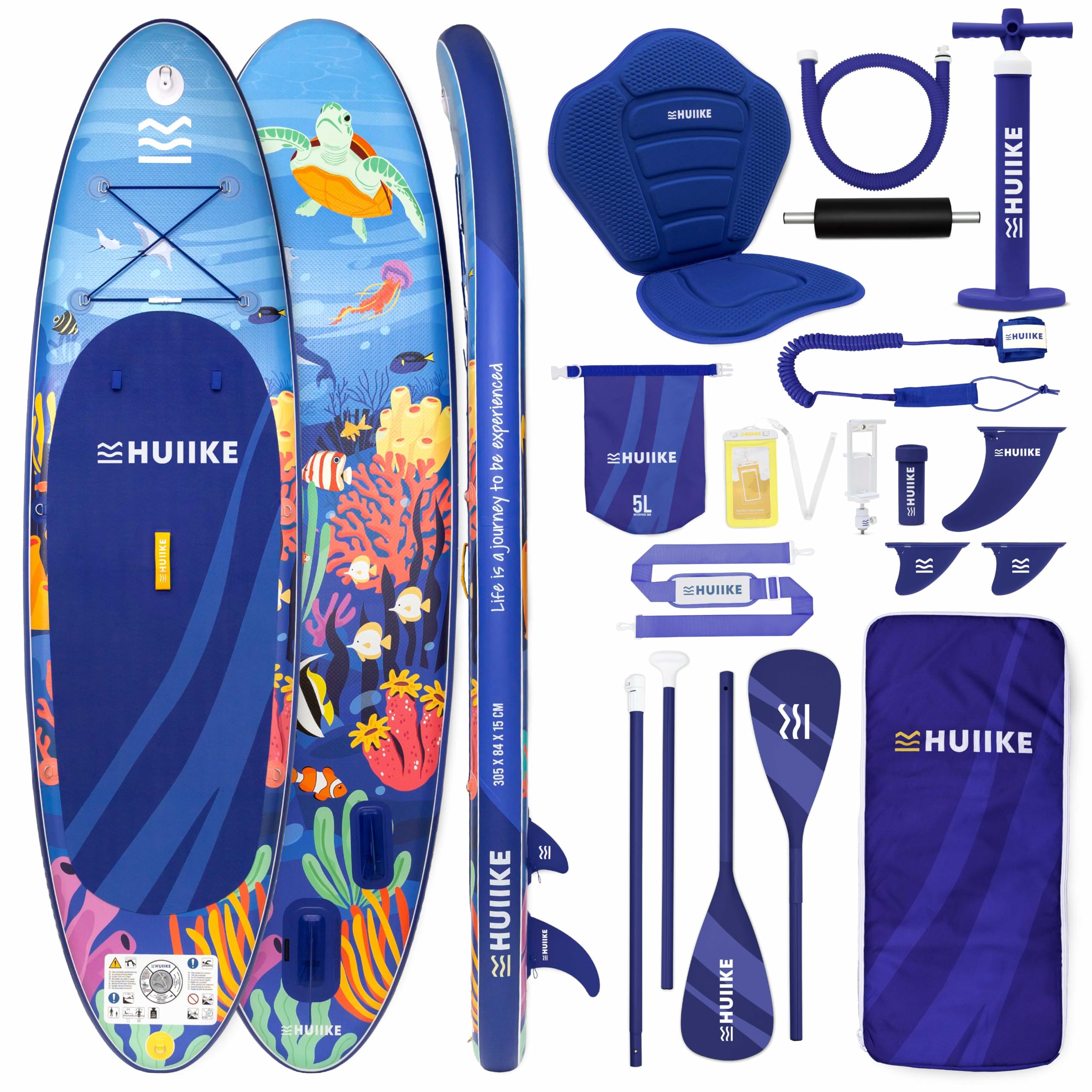 HUIIKE Tavola Sup Gonfiabile Adulti con Accessori Inclusi, Pagaia, Pinne, Pompa. Stand Up Paddle Board con Grande Stabilità e Resistenza. 305 x 84 x 15 cm, Carico Massimo 130 kg