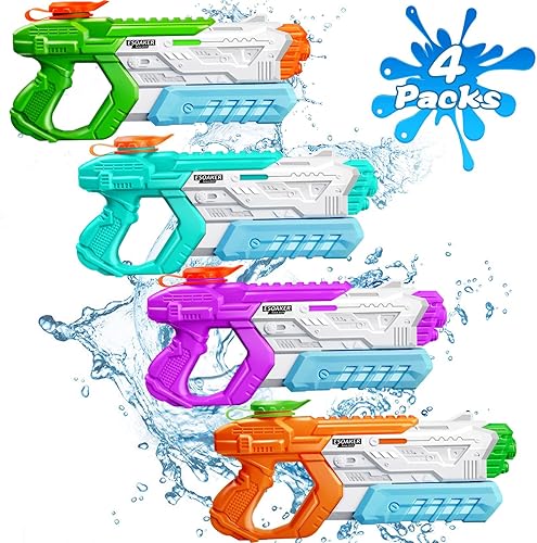 Pistola de agua para niños y adultos, paquete de 4 pistolas de chorro de remojo con rango de disparo largo de alta capacidad, juguetes de piscina