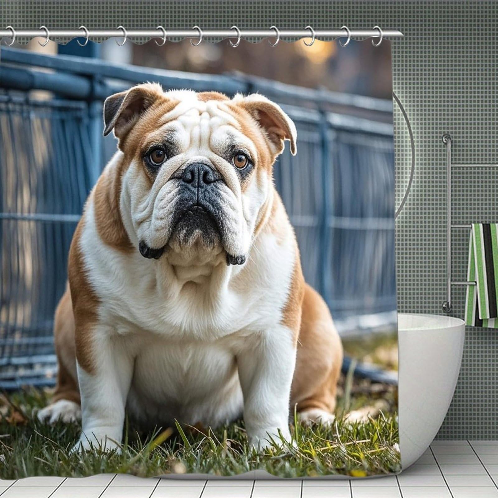 FekiLoot English Bulldogs Shower Curtain Minimalist Thick Bathroom Curtain Washable Modern Bathroom Shower Curtain Heavy Duty Waterproof Cloth Bath Curtain with Hooks 70.8"x70.8"