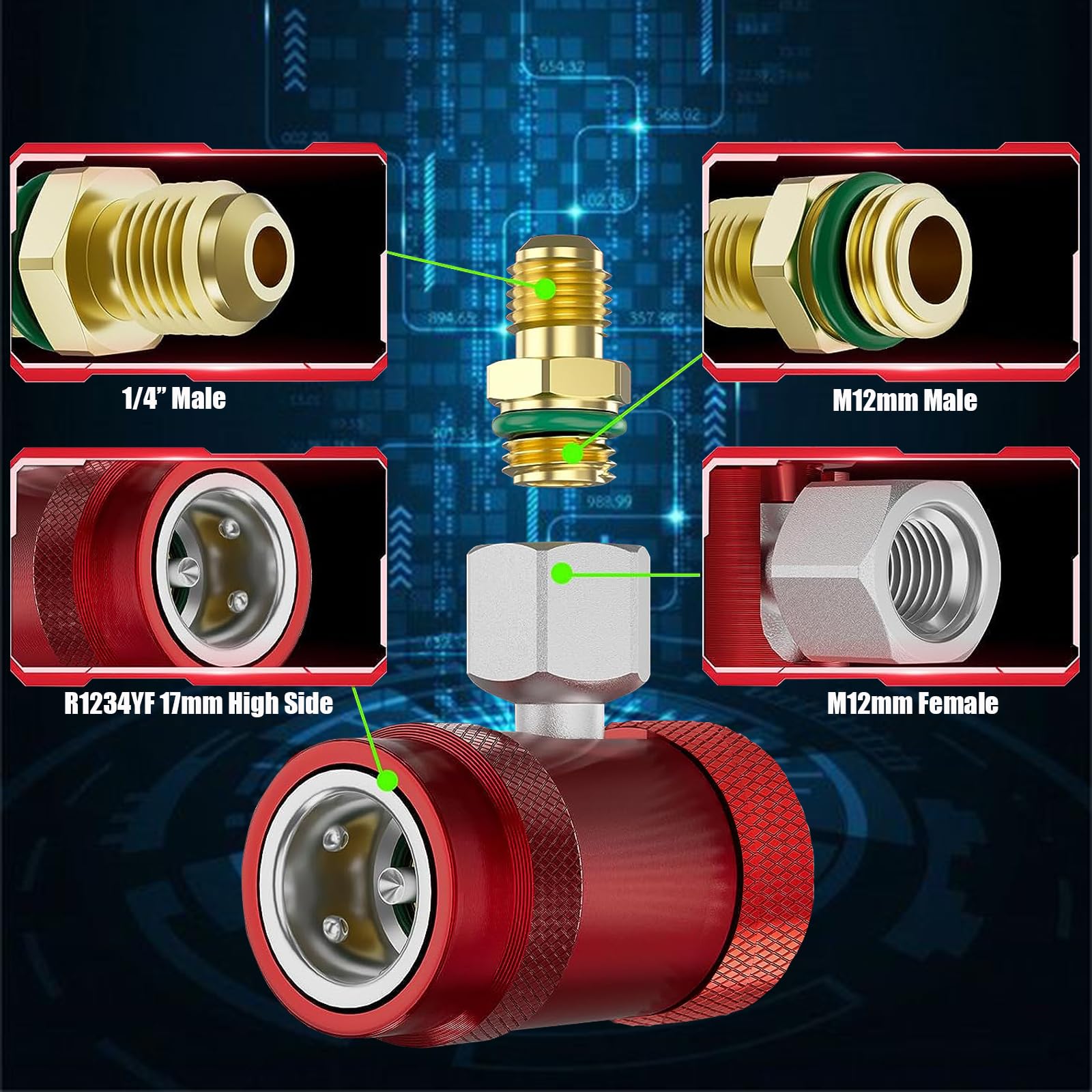 Adattatore Aria Condizionato Auto 2pz - Da R1234YF A R134A, Lato Basso, In Alluminio - Foto 5