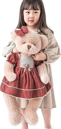 oits cute Oso de peluche grande para bebé con tela, lindo animal de peluche suave, 25 pulgadas (cuadros rojos y rosa)