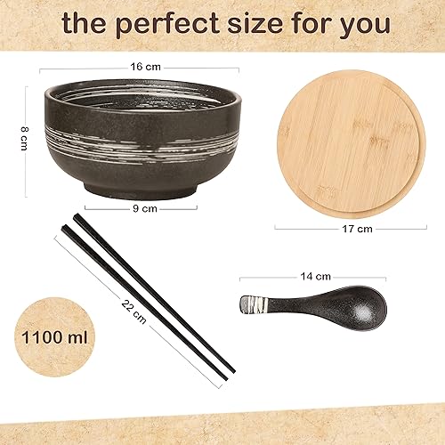 Miniatura 2 de Tazones grandes de cerámica para ramen de 38 onzas, 2 juegos (8 piezas), cuencos de ramen japonés, tazón de sopa, cuencos de fideos con cucharas y