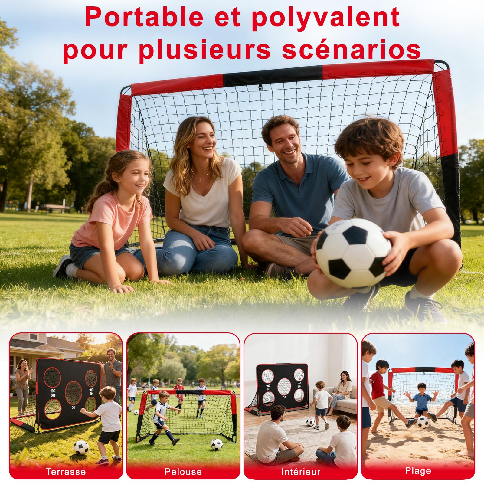 But de Football 2 en 1 Pliable avec Sac de Transport pour Jardin Enfants Intérieur Extérieur