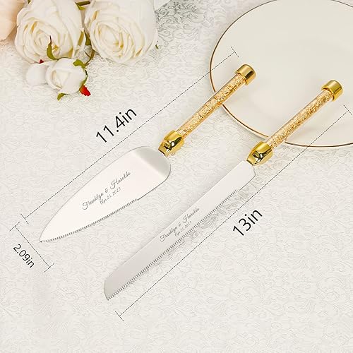 Miniatura 6 de Juego de cuchillo y servidor personalizado para pastel de boda, juego de corte de pastel grabado, elegante juego de cortador de pastel, cuchillo de