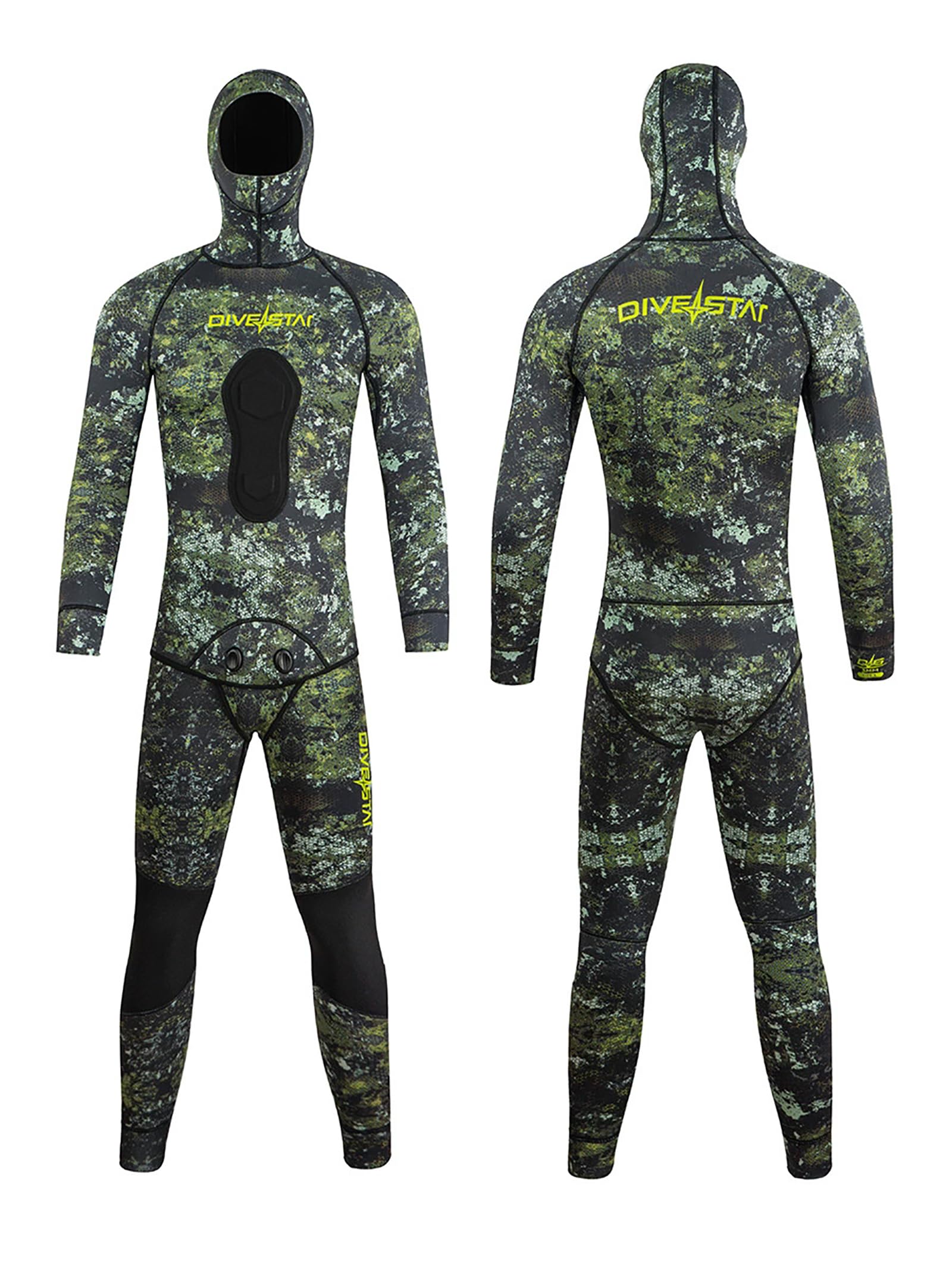 Muta da Pesca Sub 3 mm, 2 Pezzi con Cappuccio Mimetico e Pantaloni | Neoprene termico mimetico, cuciture Flatlock, pettorale rinforzato, vita alta, ginocchia antiabrasione