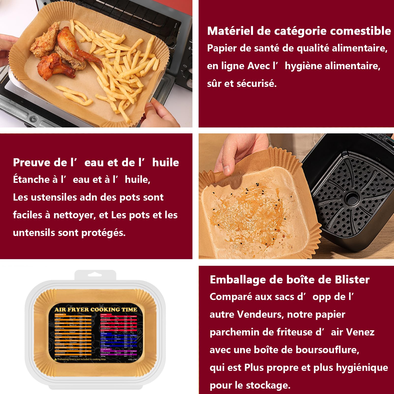 Ottimo Casidea – BenFritto Lot De 4 X 30 Feuilles De Papier Cuisson Perforé Pour Airfryer – Carrés 22x22 Cm – Résiste à 220°C
