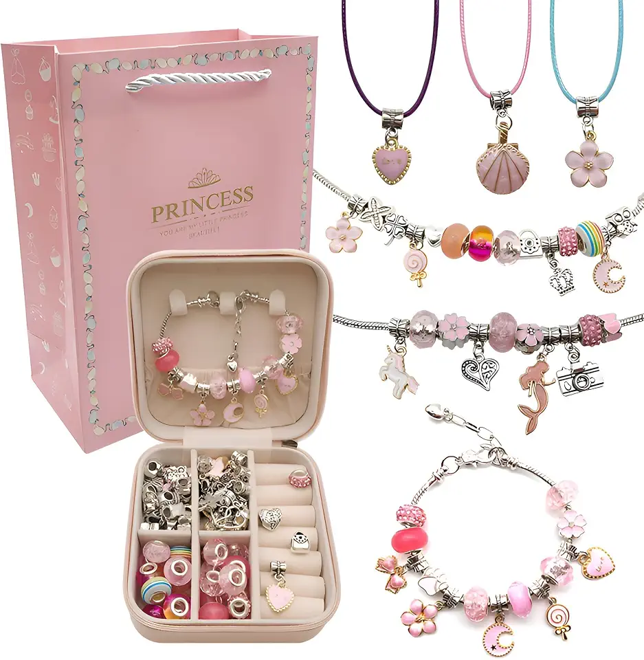Kit Joia Pulseira Miçangas Berloques Diy Bracelete Princesas