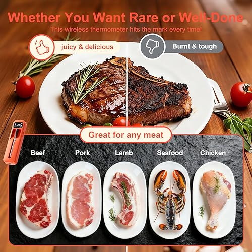Miniatura 2 de Termómetro inalámbrico inteligente Bluetooth para carne con sonda de cerámica, precisión de ± 1 °F, IPX8, lecturas en tiempo real desde