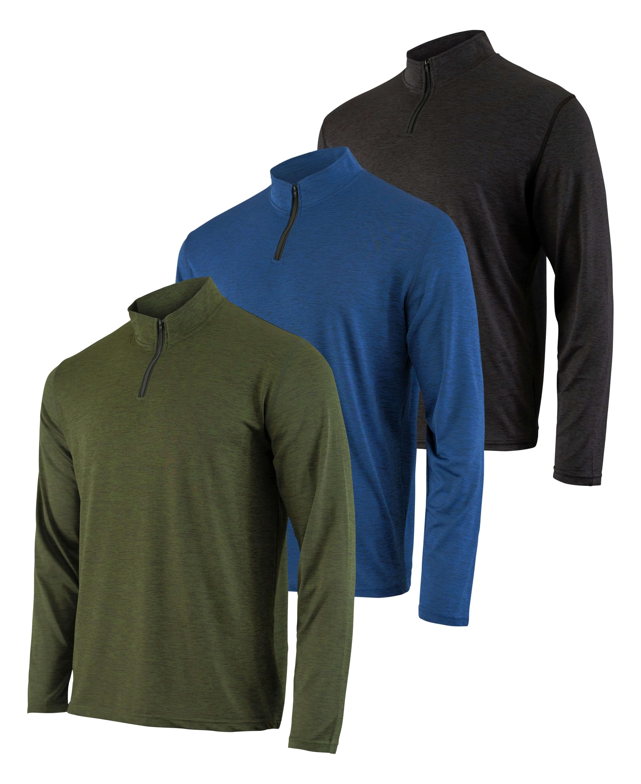 Real Essentials 3 Pack: Men's Dry-Fit Active Quarter Zip Long Sleeve Athletic Performance Pullover (Available in Big & Tall)
