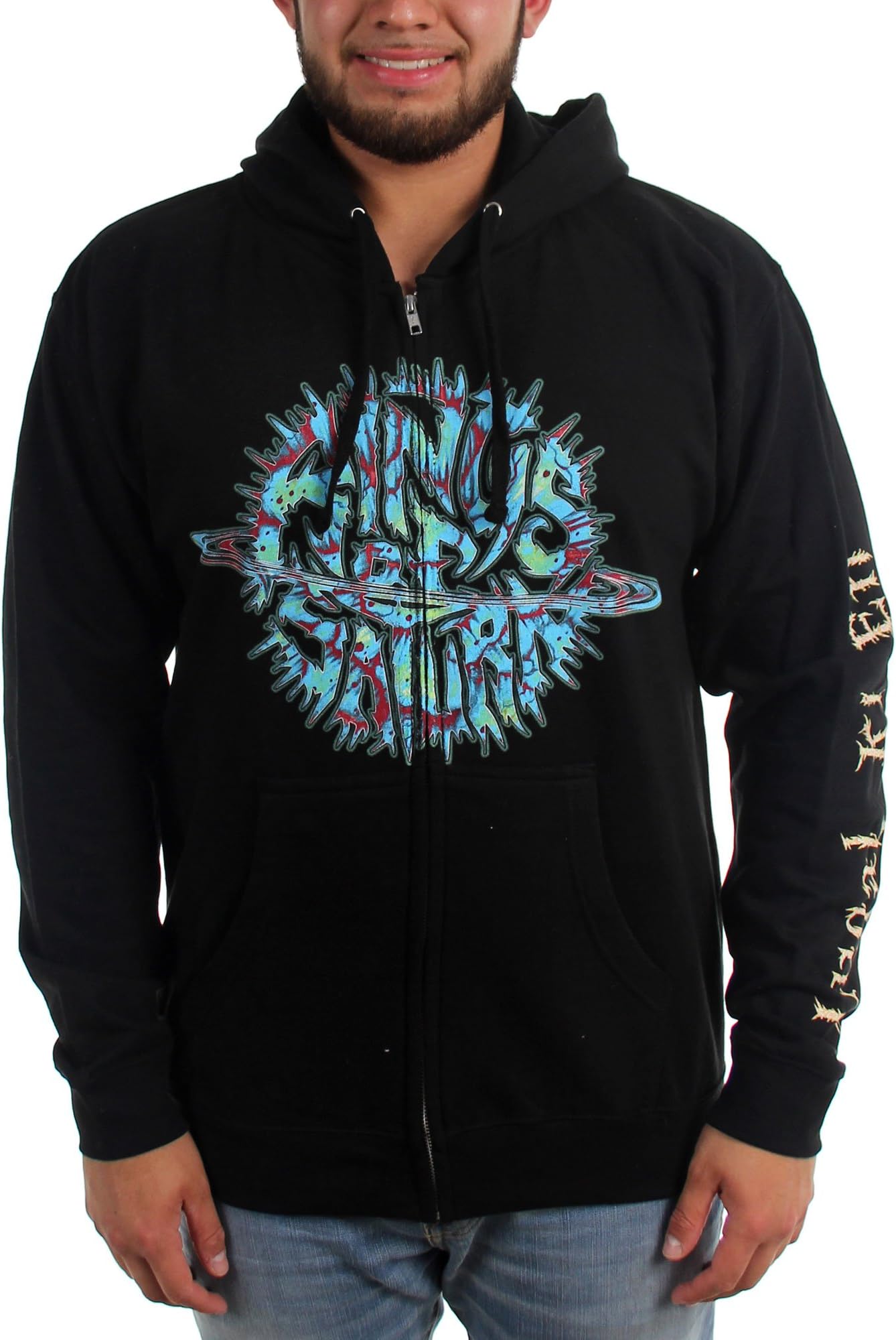 Rings Of Saturn - Mens Saturn Ship Zip-Up Hoodie, Large, Black