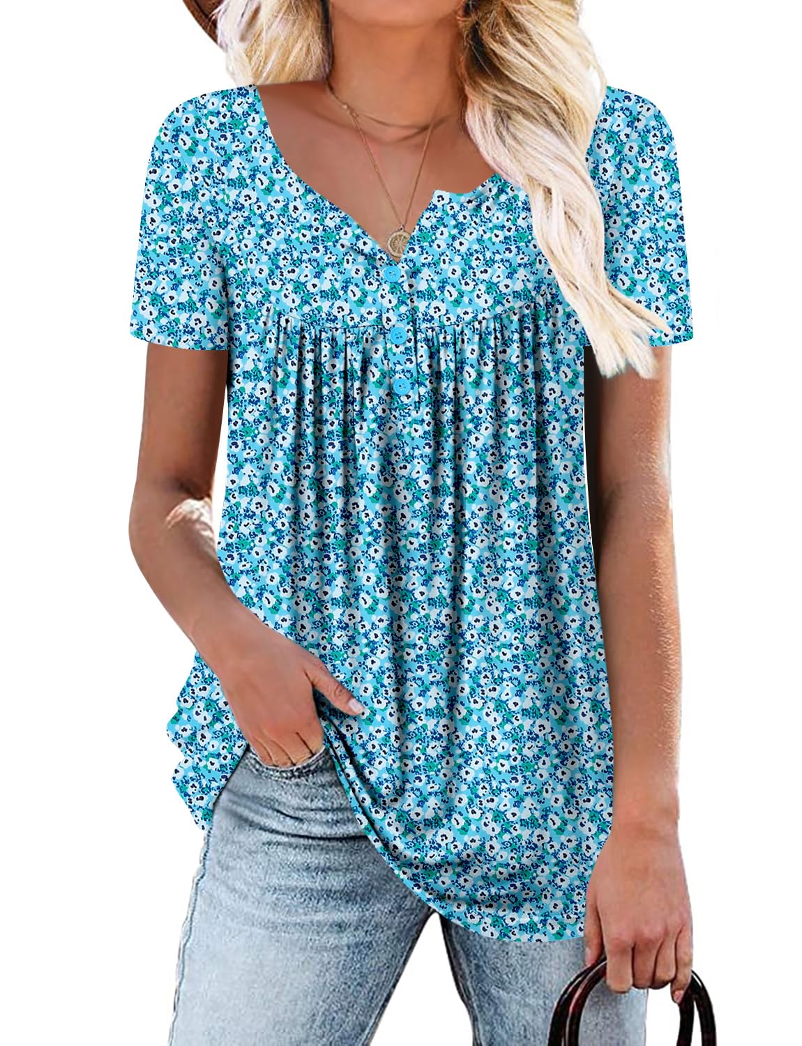 KISSMODA Ladies Pleated Tunic Tops for Women Buttons up Long Sleeve Shirts Floral Print — view 27