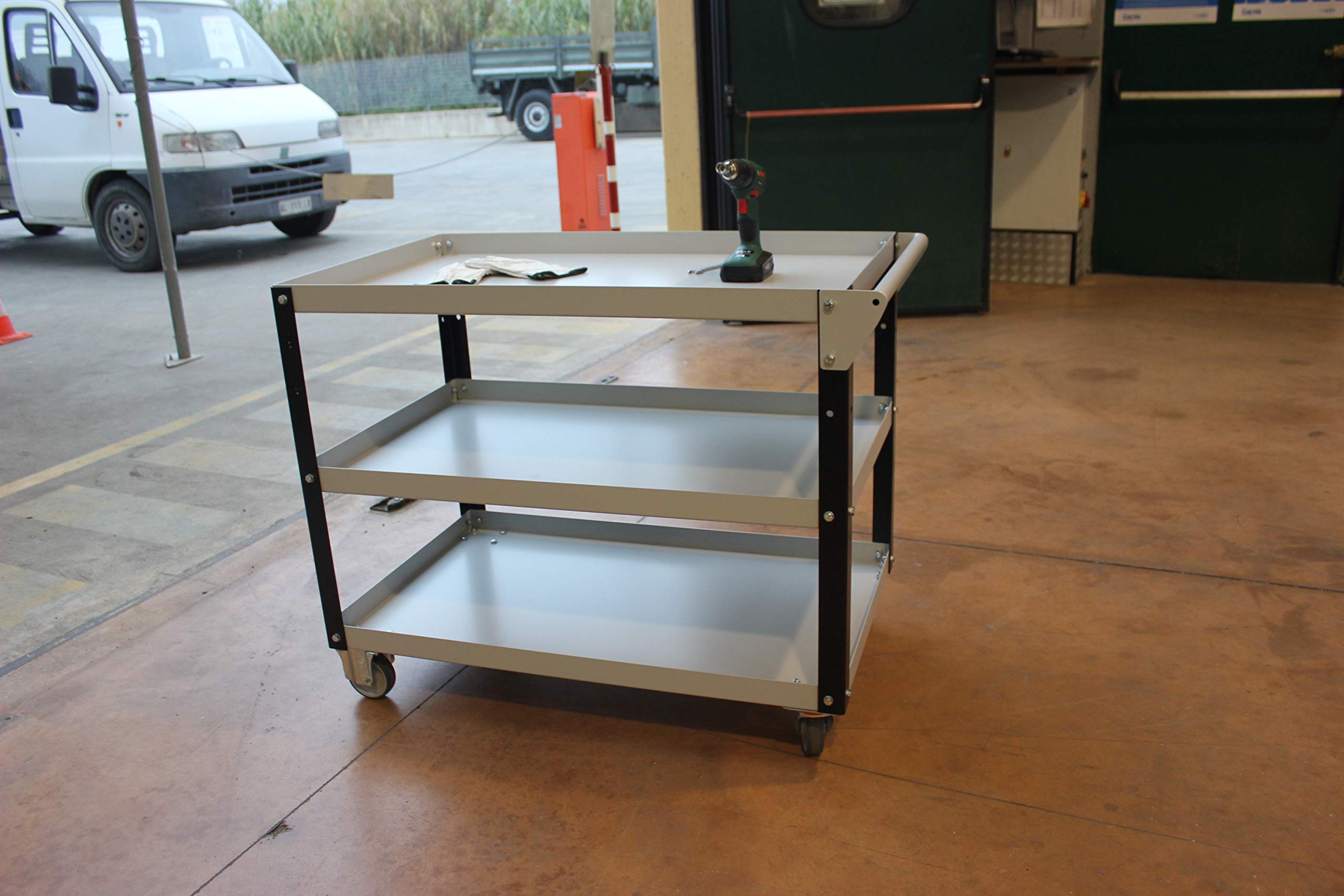 Carrello porta attrezzi da officina 3 vassoi – 400 kg, carrello porta utensili 4 ruote sterzanti, professionale e robusto per il trasporto di attrezzature o utensili pesanti