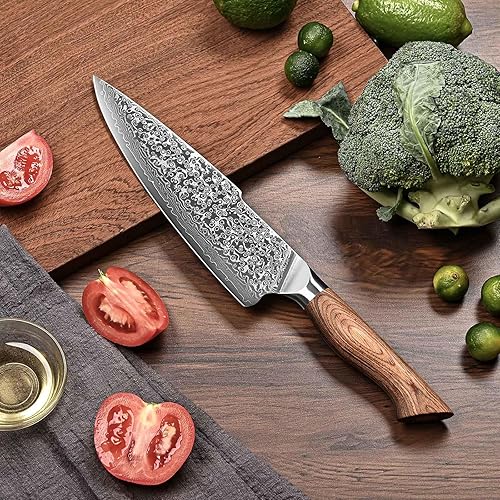 Miniatura 5 de Juego de cuchillos de cocina  Damasco acero japonés VG10 juego de cuchillos de chef de alto carbono, mango de madera elegante, caja de regalo y