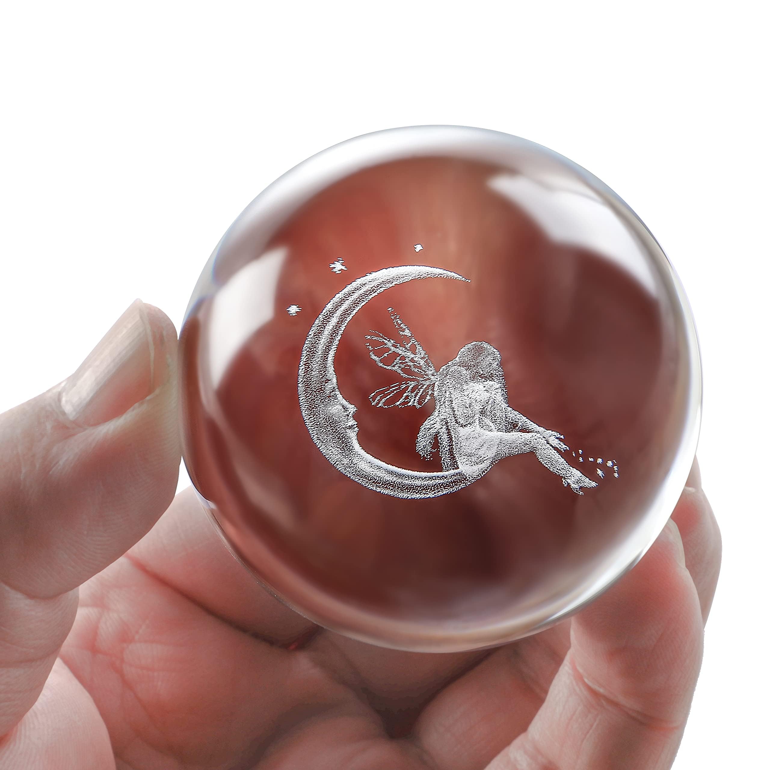 vskikris 60mm Crystal Ball 3D Laser Moon Fairy Figure, Glass Paperweight & Decorative Ball with Stand - Image 3