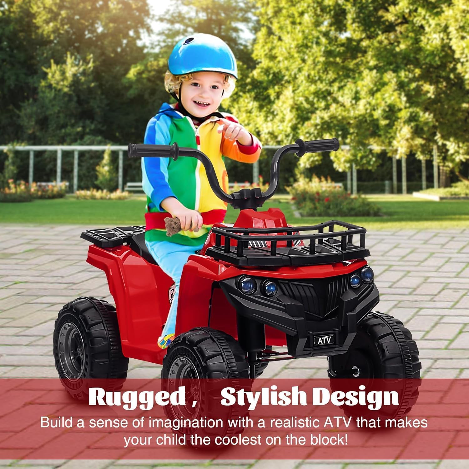 Garvee Kinder Quad Elektro, Elektro Quad Für Kinder, 12V Elektroauto Für Kinder Ab 3 Jahre, Mit LED Scheinwerfern Vorwärts Rückwärtsfunktion, Robustes Kinderfahrzeug Für Indoor Outdoor Garten Hof