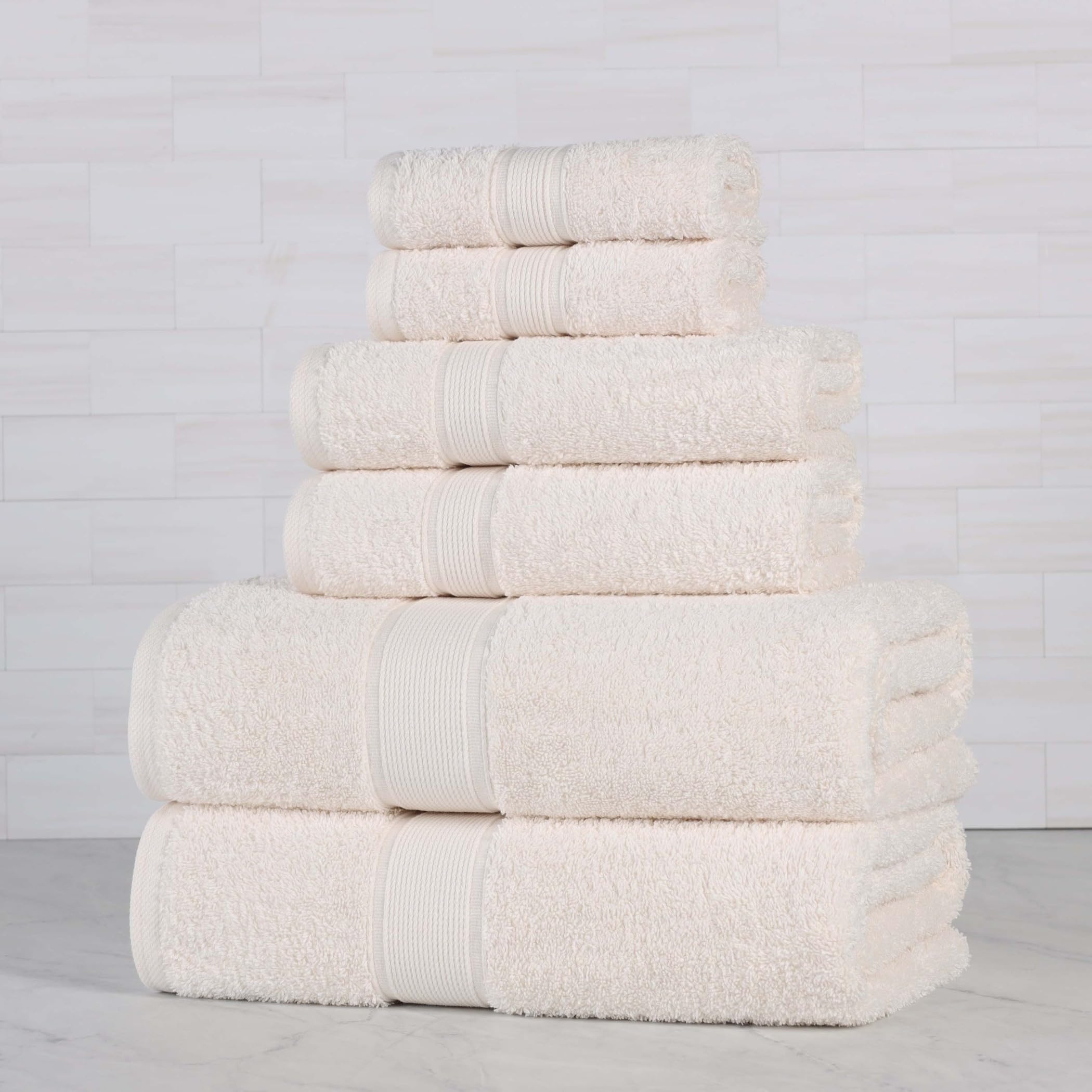 Lot de 6 Serviettes en Coton Biologique de qualité supérieure, 6 pièces, Couleur Ivoire