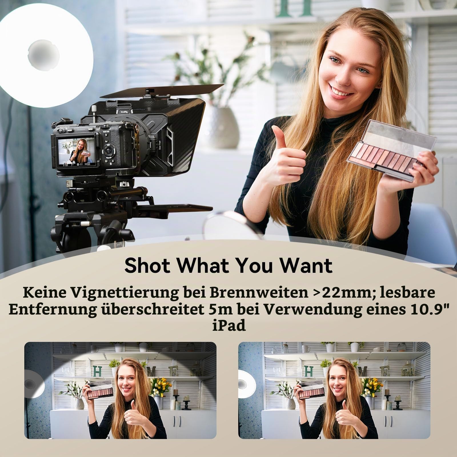 SMALLRIG Teleprompter für iPad für Android-Tablets bis zu 11 Zoll, Nicht für Smartphones, kleine GoGo-APP unterstützt PDF Picture Word TXT, muss mit 15 mm LWS Grundplatte für spiegellose DSLR – 3646B