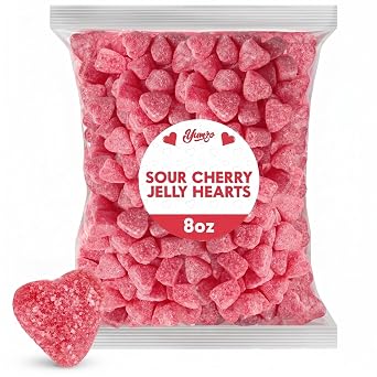 Mothers Day Sour Cherry Jelly Hearts Candy, 8 Oz Pack of Mothers Day Candy Bulk, Ideal Gummy for Parties, Classroom Exchanges and Gift Bags, Perfect for Sharing with Loved Ones