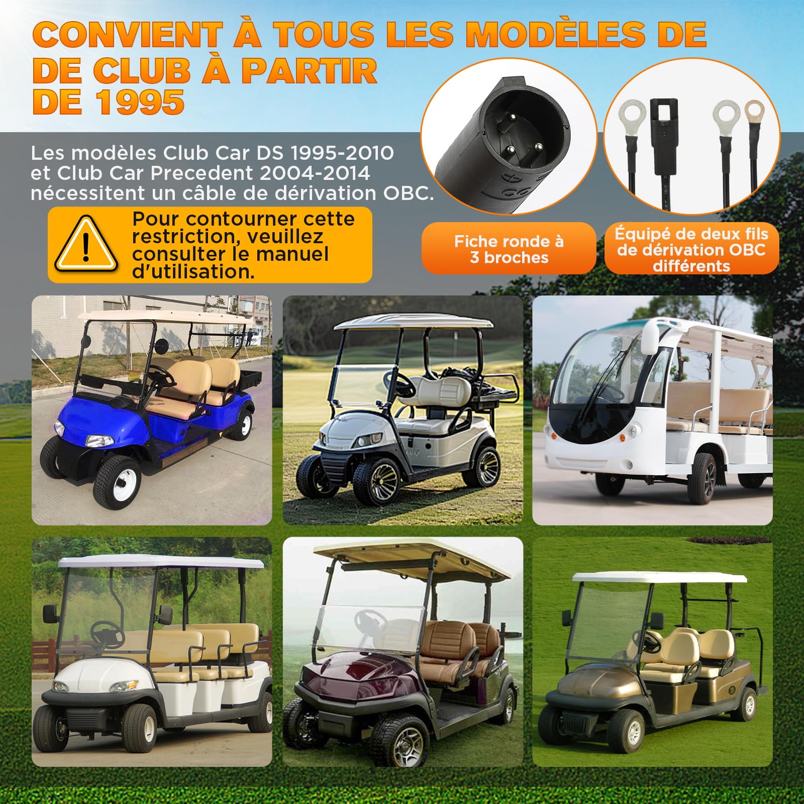 Chargeur de Voiturette de Golf 48V 18 A, pour Voiturettes de Golf Club Car, Chargeur Intelligent pour Batterie au Plomb 48V avec Fonction de Charge Lente, étanche IP67