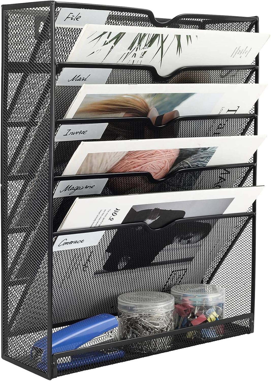 TQVAI 6 Tier Hanging Wall Files Holder Mesh A4 Document Organiser in