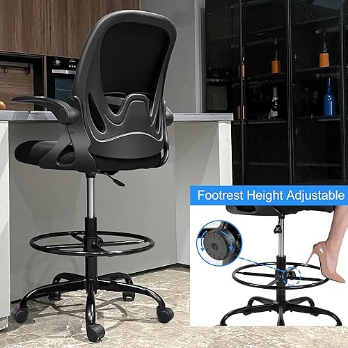 Vista 6 de Primy Silla de dibujo alta de oficina con reposabrazos abatibles, silla de escritorio ergonómica ejecutiva para computadora con soporte lumbar