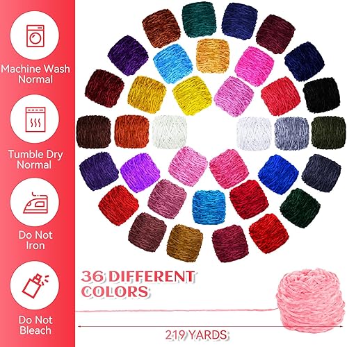 Miniatura 3 de Timgle Paquete de 36 hilos de felpilla suave de 7884 yardas, hilo de terciopelo para tejer a ganchillo, tejido artesanal, hilo de chenilla grueso,