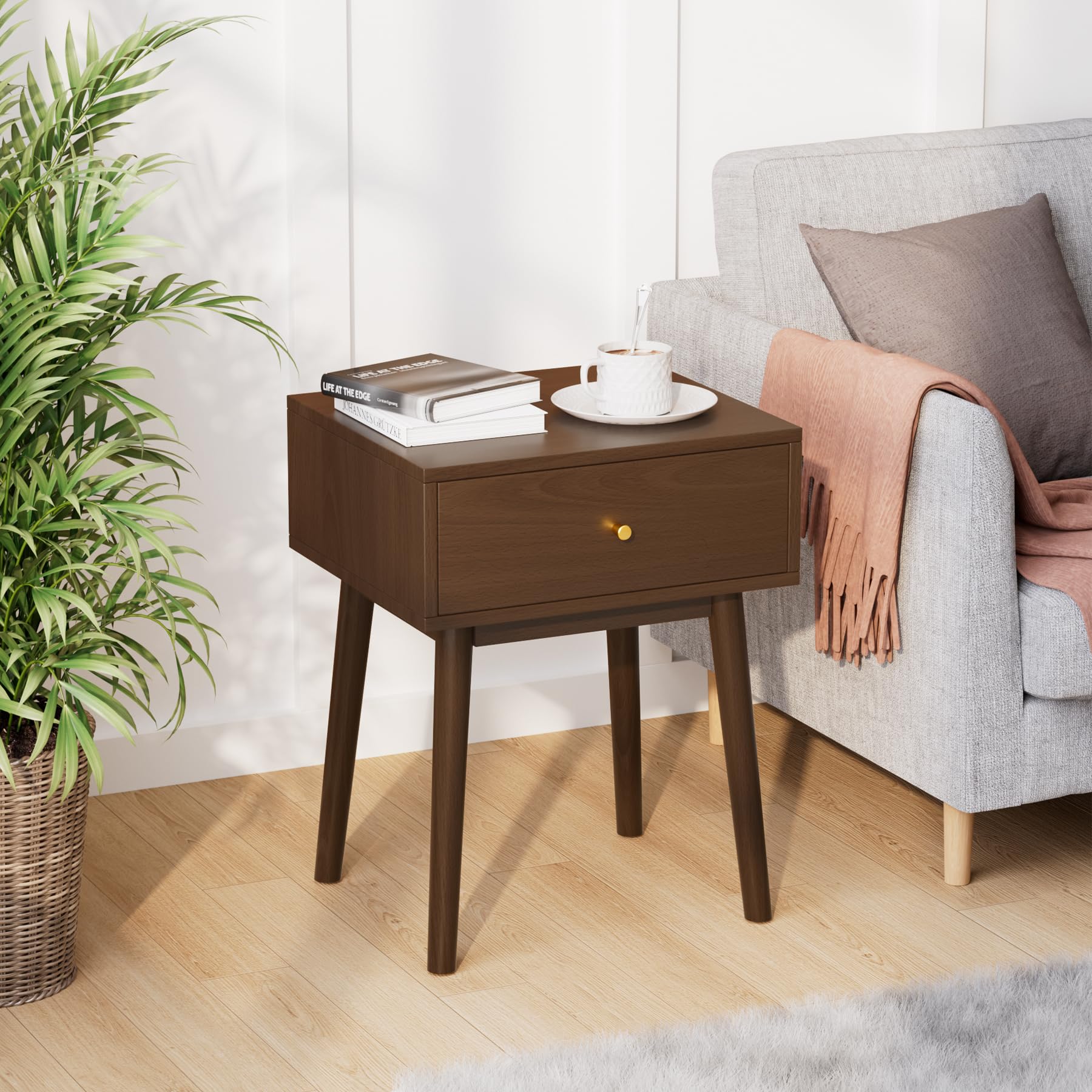 Amazon.com: Small Solid Wood end Table with 1 Drawers, Mid