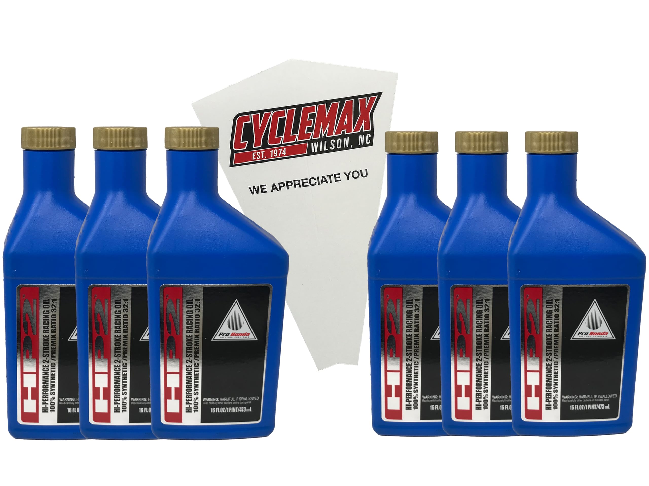 Cyclemax Six Pack compatible with Honda HP2 Synthetic 2 Stroke Oil Pint 08C35-AH21S01 Contains Six 16oz Bottles and a Funnel