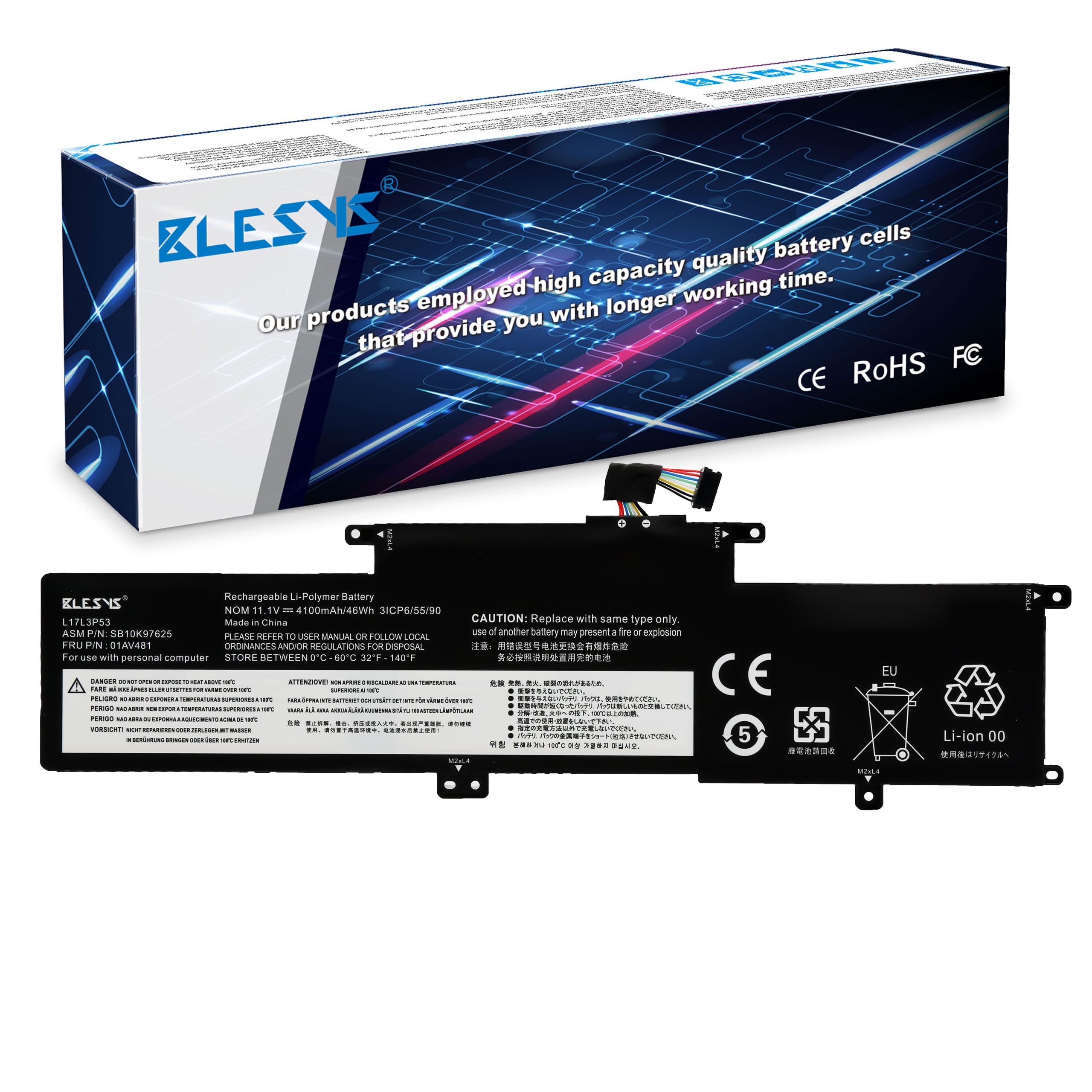 BLESYS L17L3P53 L17C3P53 L17M3P55 Akku für Lenovo ThinkPad L380 L390 S2 Yoga 2018 Laptop 01AV481 01AV482 01AV483